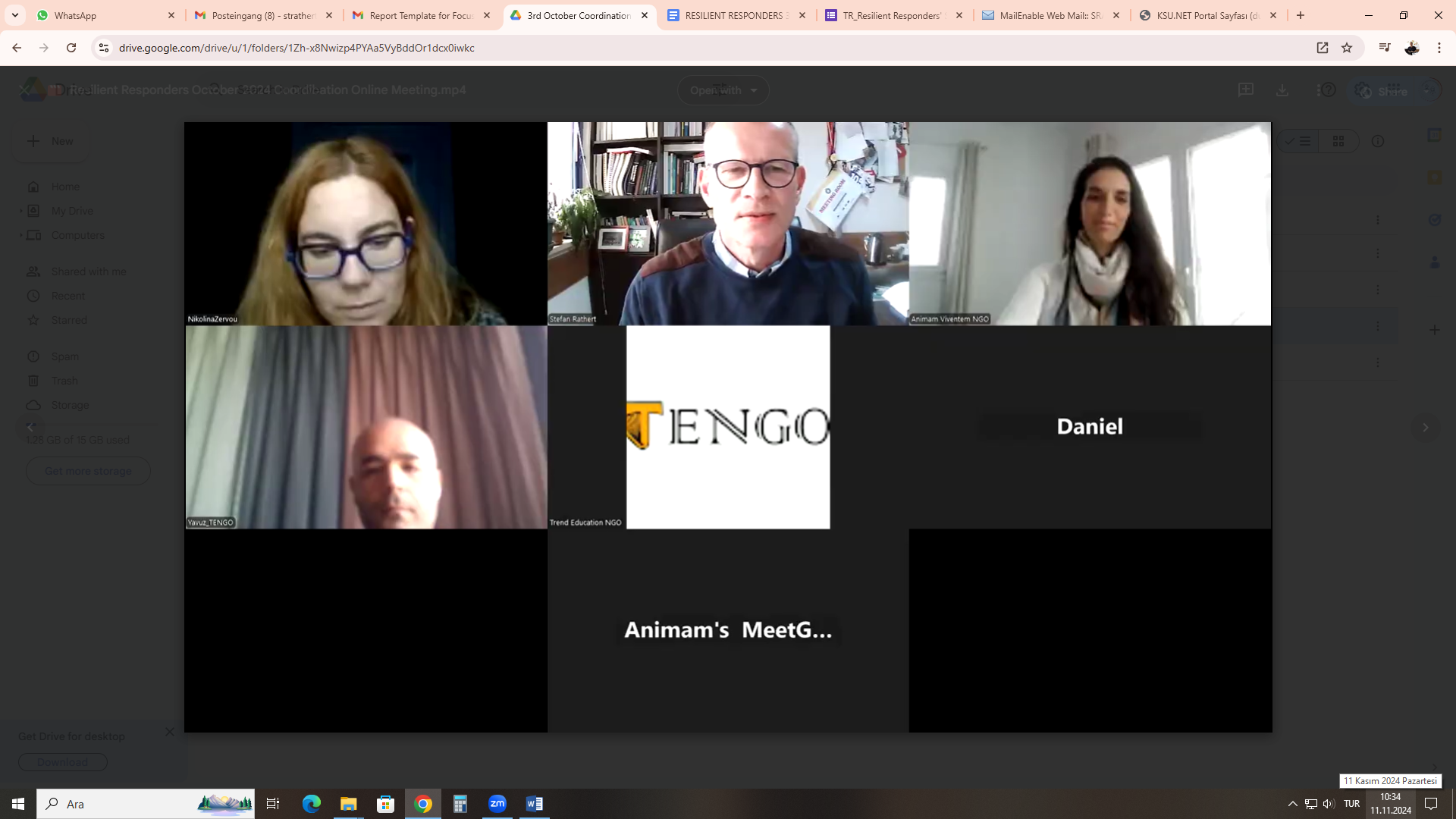 “DAYANIKLI MÜDAHALECİLER: Doğal Afetler Sonrasında Görevli Personel İçin Psikolojik Dayanıklılık ve Destek”  Projesinin Üçüncü Çevirim İçi Koordinasyon Toplantısı Gerçekleştirildi 